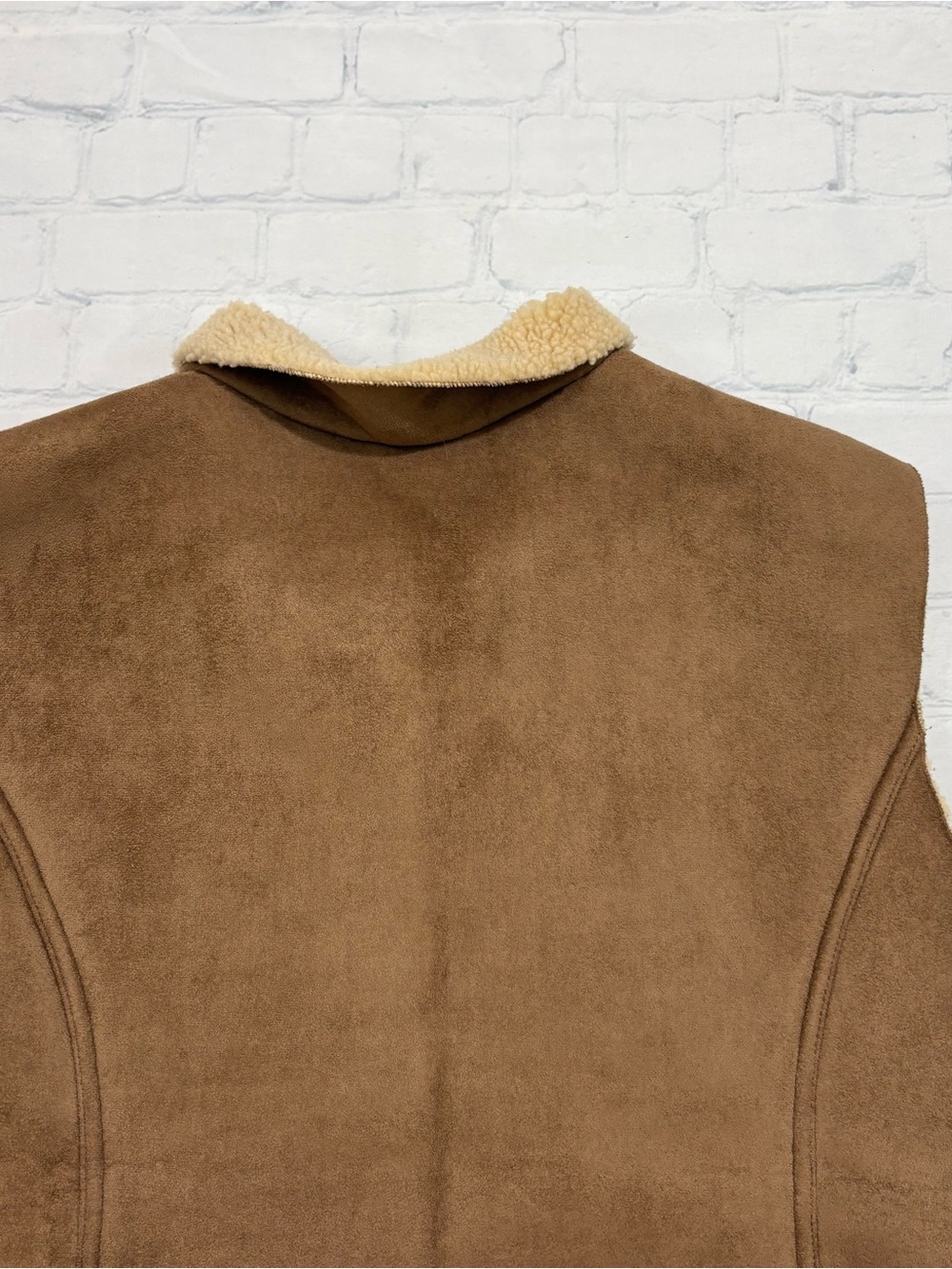 Lands End Women’s XL 18-20 Brown Faux Suede Sherpa Lined Zip Vest Winter Warm - Picture 10 of 11